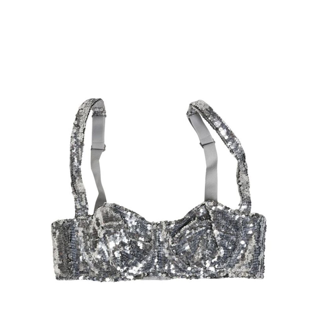 Dolce & Gabbana Silver Sequined Nyon Balconnet Bra Women's Underwear
